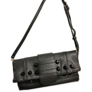 Black Leather Gunmetal Rivets Clutch Crossbody Bag NWOT